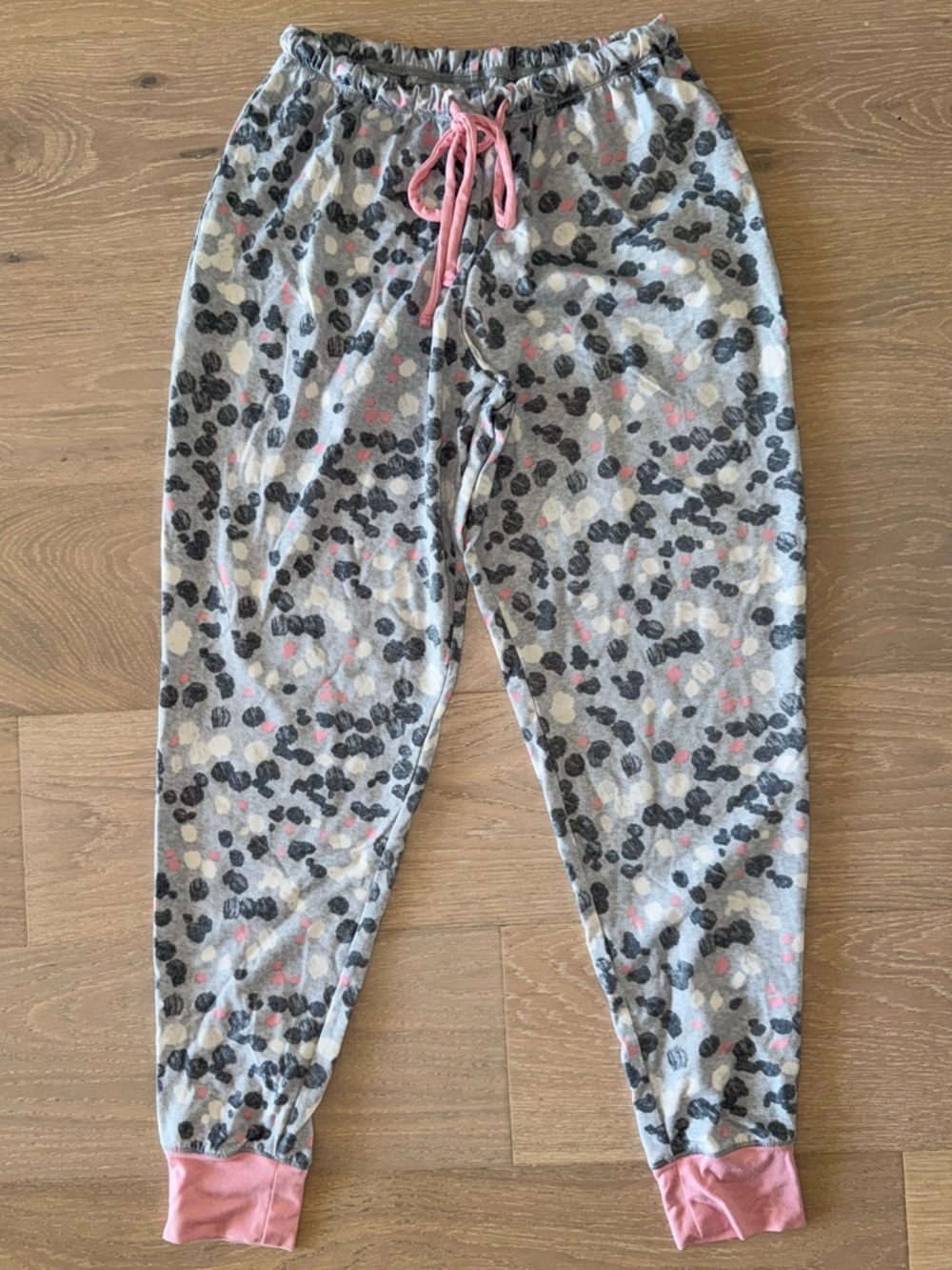Cuddl Duds Gray Pink Polka Dot Cozy Jersey Pants PXS